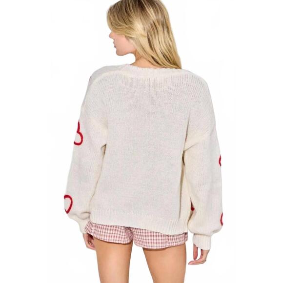 NEW BAEVELY BY WELLMADE heart cardigan in white - Picture 3 of 4